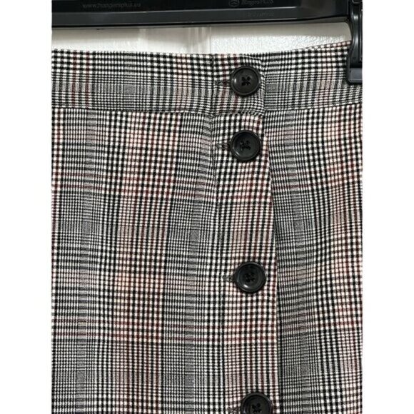 H&M Plaid Pencil Skirt Knee-length Button Up Taupe Sz 2 Buttons Side Slit Office - Picture 3 of 9